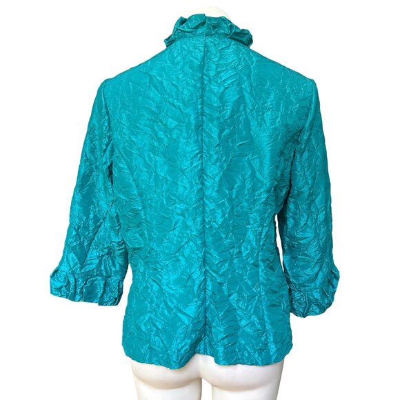 Chico’s Teal Crinkle Jacket, 3/4-Length Sleeves Women's Size 2 (L) - Picture 4 of 9